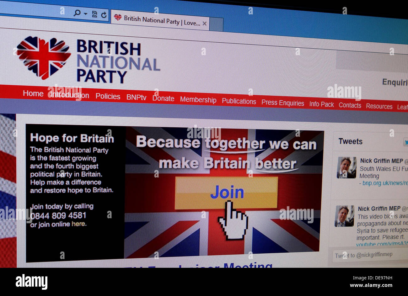 Il British National Party sito web Foto Stock