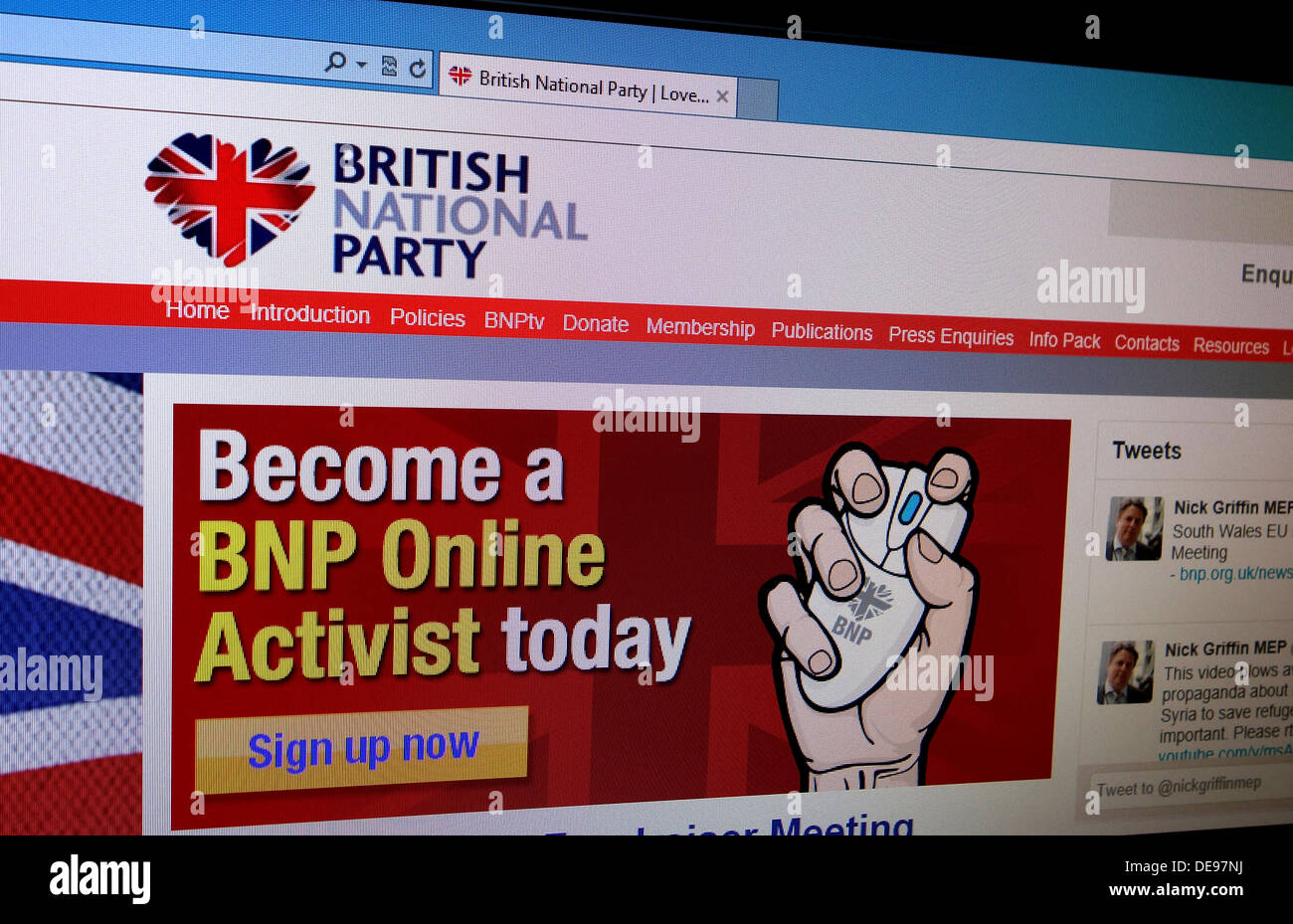 Il British National Party sito web Foto Stock
