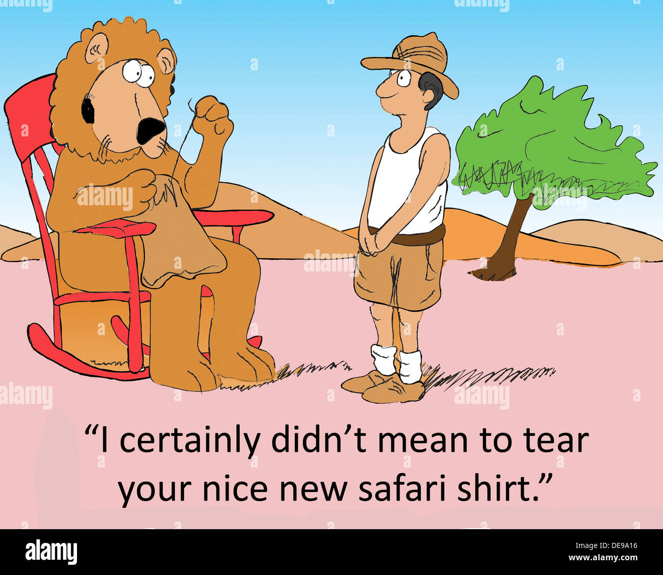 "Io di certo non ha significato per strappare la vostra bella nuova maglietta safari." Foto Stock