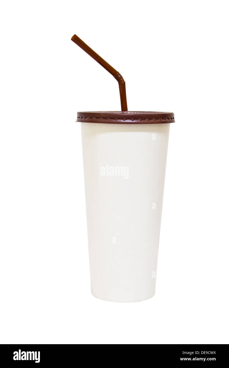 Sfondo business bevanda caffè caffè freddo concetto di contenitore isolato di coppa di ghiaccio oggetto di vetro di plastica di soda di riciclo liquido bianco Foto Stock