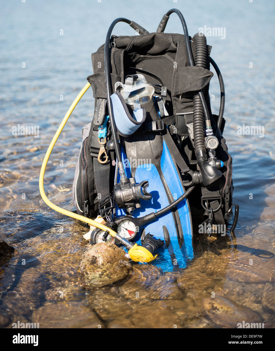 Set di Scuba Diving kit set up ready per un tuffo Foto Stock