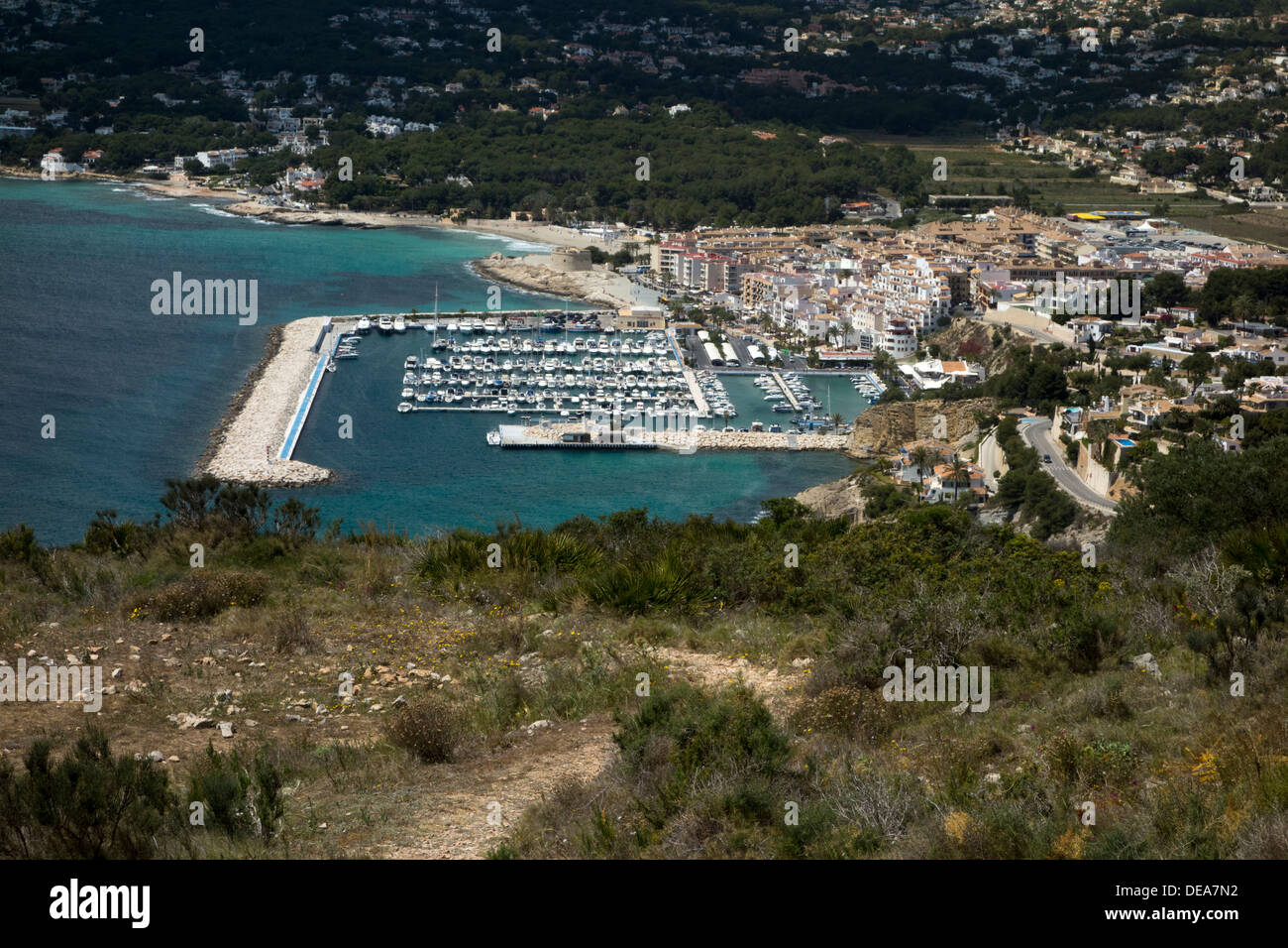 Moraira Costa Blanca Alicante Spagna vedute della Marina dalla vicina collina Foto Stock