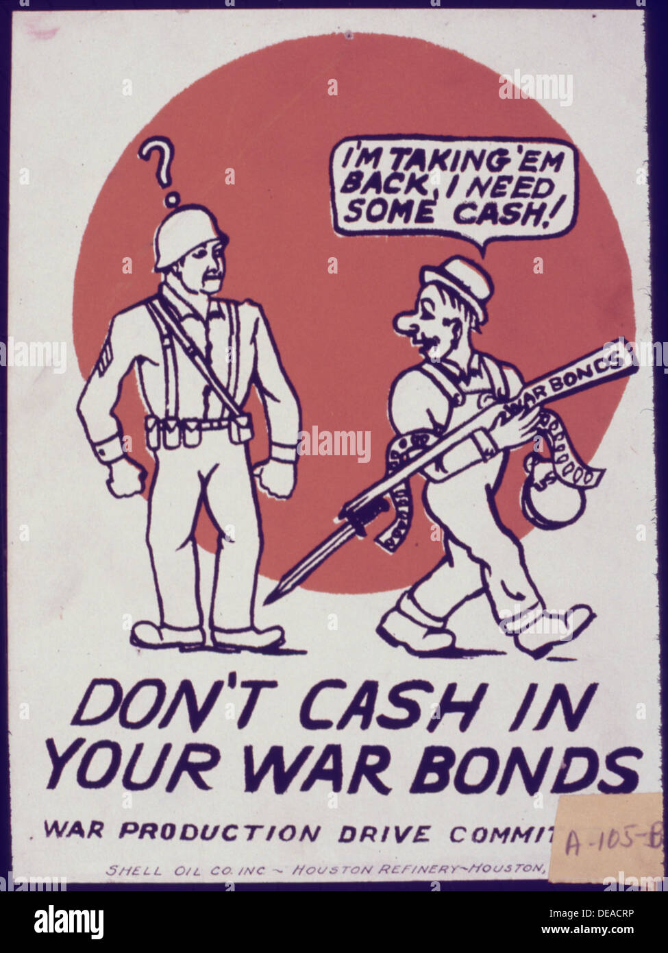 Questo messaggio consiglia di non incassare titoli di guerra, incoraggiando i cittadini a tenerli come forma di investimento. I titoli di guerra furono utilizzati durante la seconda guerra mondiale per finanziare lo sforzo bellico, e il manifesto mira a mantenere il sostegno alla stabilità economica dopo la guerra. Foto Stock