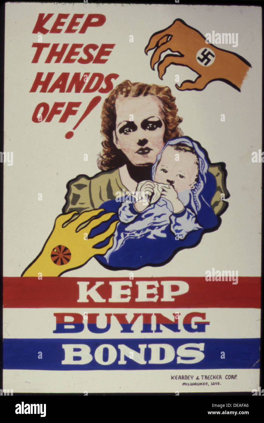 Un poster che esorta gli americani a continuare ad acquistare obbligazioni, uno sforzo popolare durante la seconda guerra mondiale per sostenere lo sforzo bellico e la stabilità economica. Foto Stock