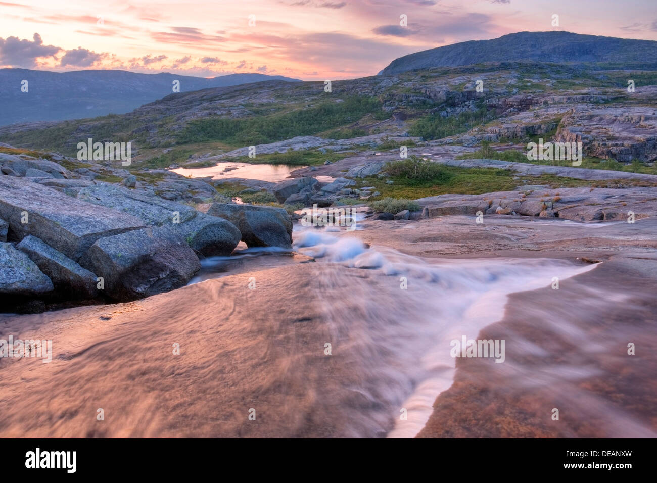 Flusso in Rago National Park, Nordland county, Norvegia, Scandinavia, Europa Foto Stock