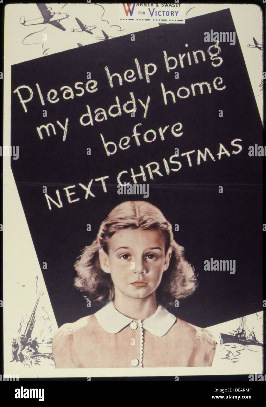 Questa immagine raffigura un appello di cuore da parte di un bambino, che chiede il ritorno del padre prima del prossimo Natale. Sottolinea il tributo emotivo della separazione in tempo di guerra e il desiderio di ricongiungimento familiare. Foto Stock