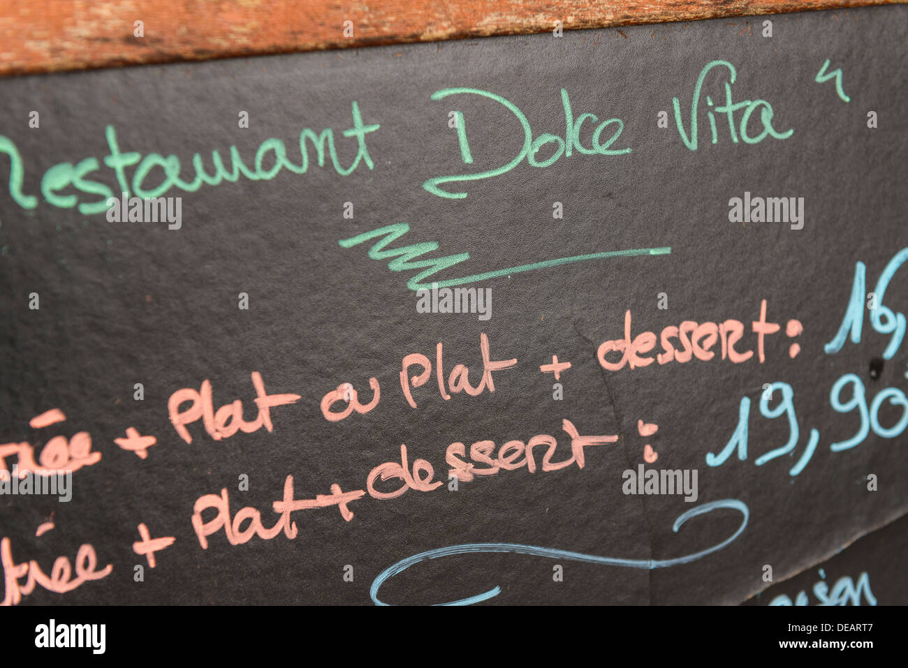 Ristorante manoscritta menu, Chartres, Eure-et-Loir, centro, Francia Foto Stock