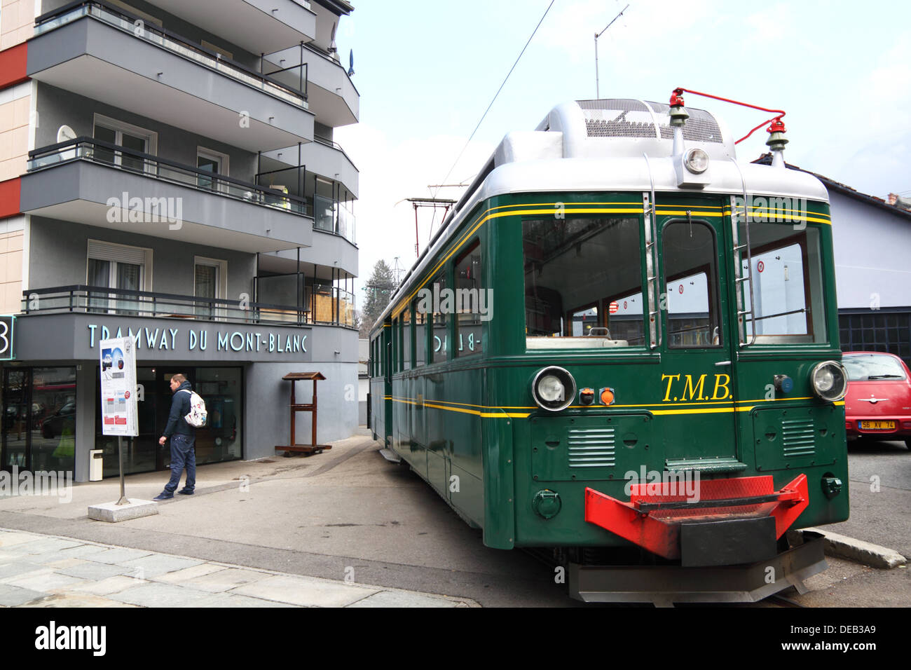 A Mont Blanc tram tram alla stazione di St Gervais le Fayet. Foto Stock
