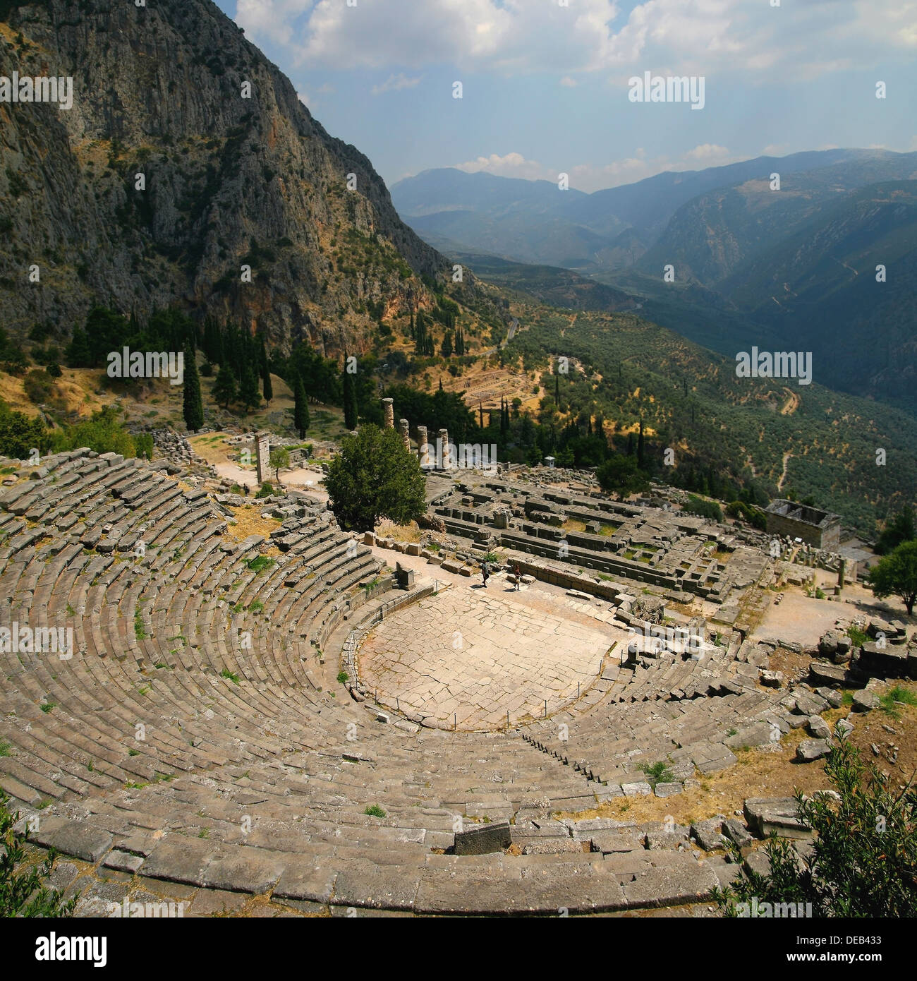 Resti del teatro di Delfi, Grecia. Foto Stock