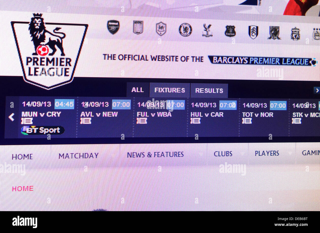 La Premier League website Foto Stock