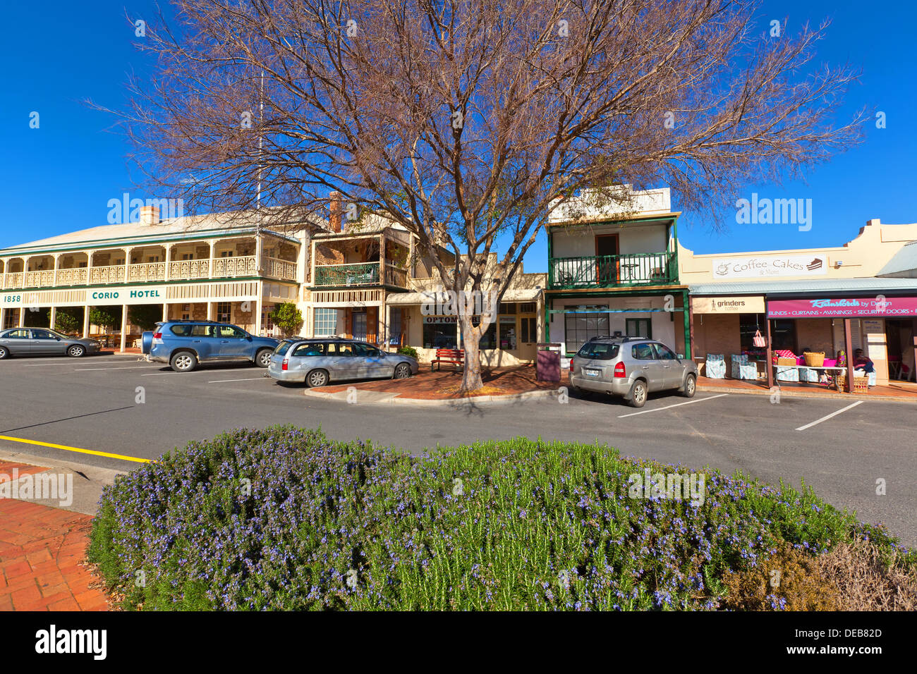 Corio Hotel antico patrimonio storico Fiume Murray Goolwa South Australia Australian balcone Foto Stock