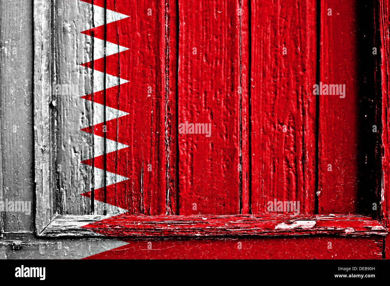 Bandiera del Bahrain dipinta su un telaio in legno Foto Stock