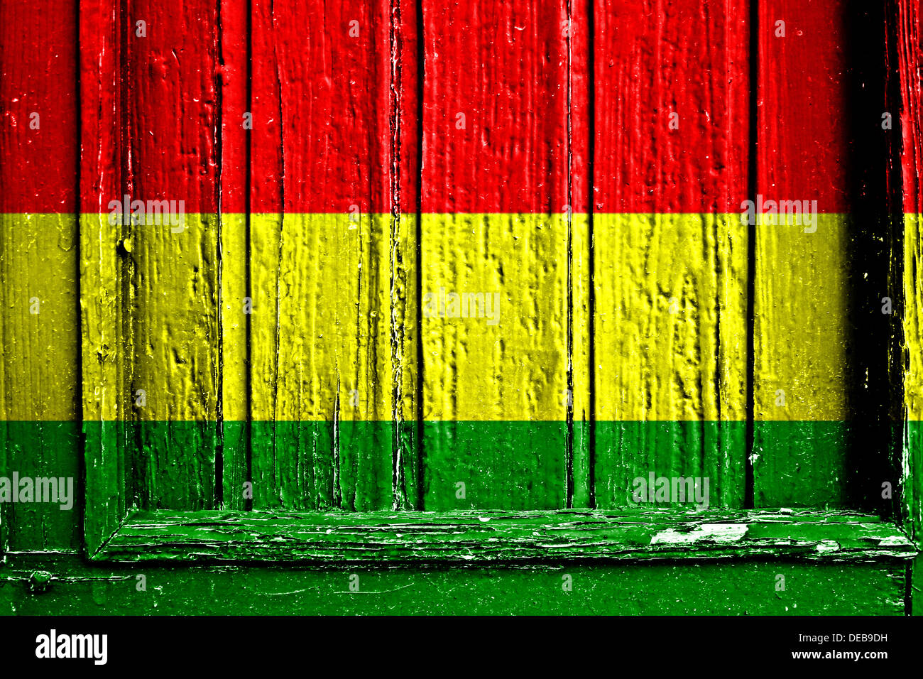 Bandiera della Bolivia dipinta su un telaio in legno Foto Stock