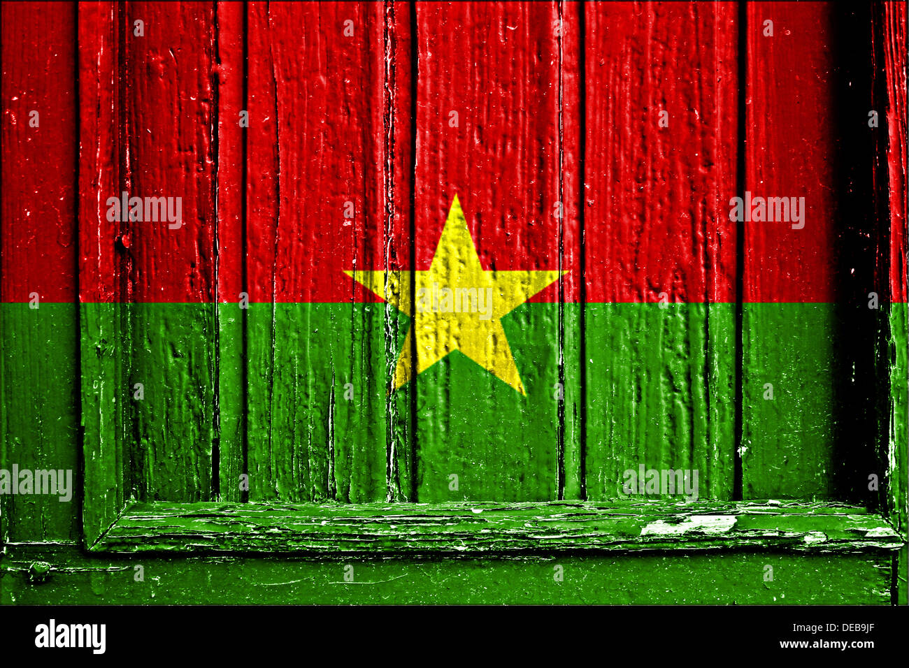 Bandiera del Burkina Faso dipinta su un telaio in legno Foto Stock