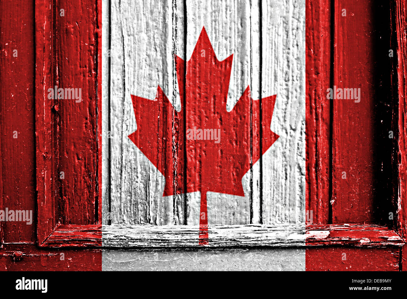 Bandiera del Canada dipinta su un telaio in legno Foto Stock