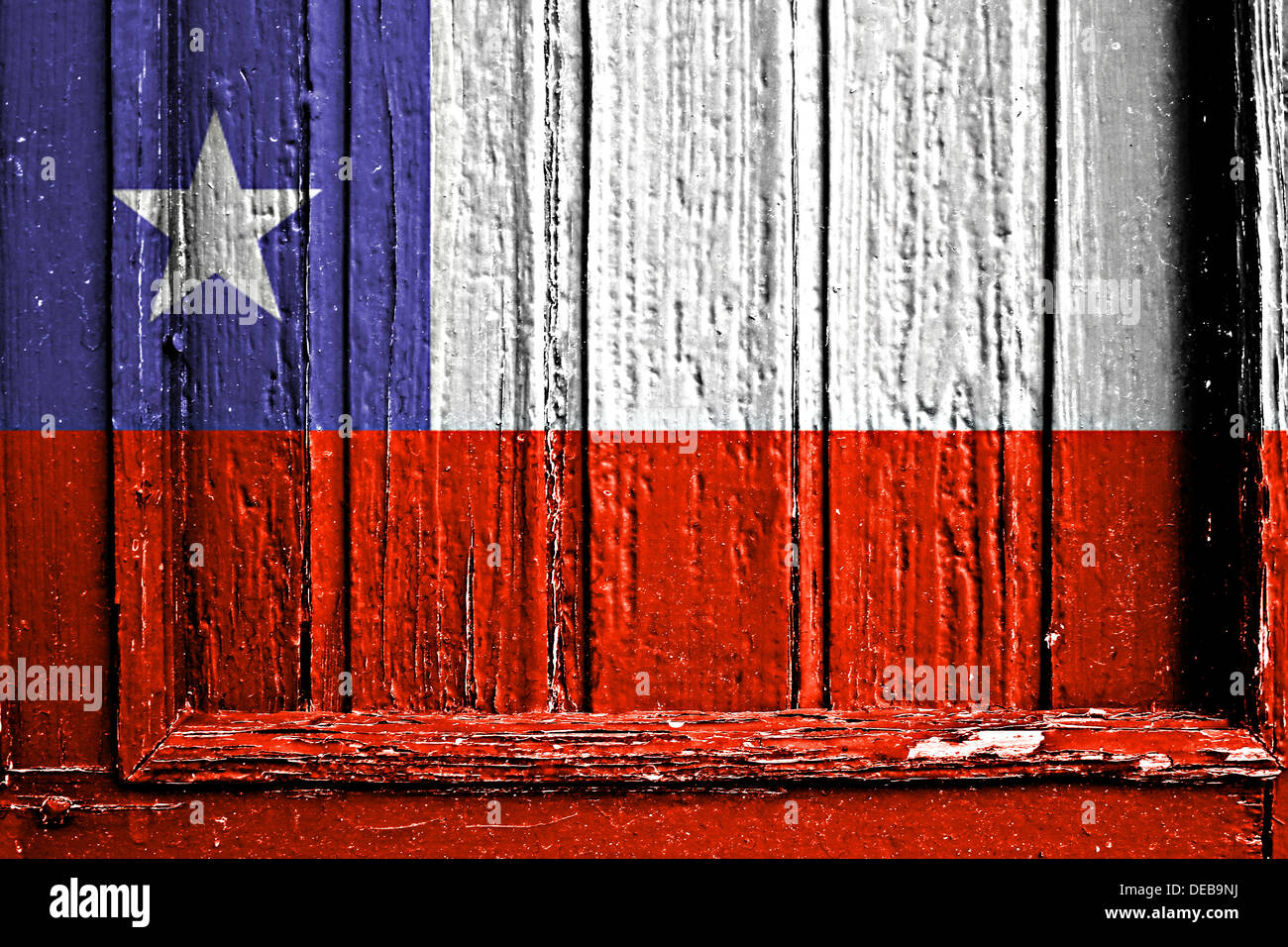 Bandiera del Cile dipinta su un telaio in legno Foto Stock