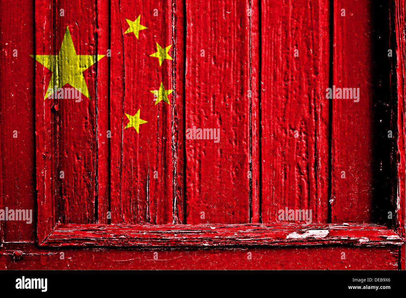 Bandiera della Cina dipinta su un telaio in legno Foto Stock