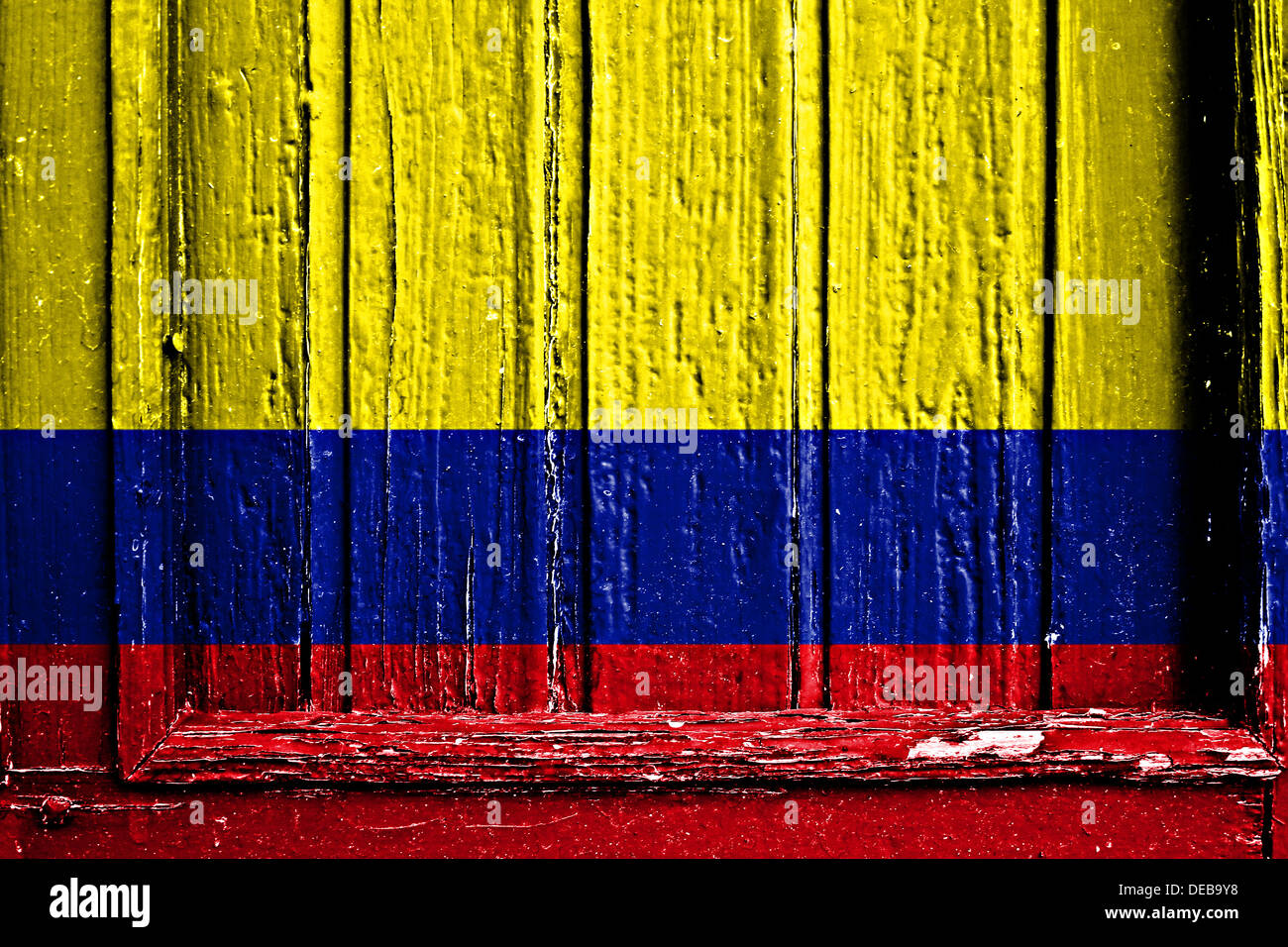 Bandiera della Colombia dipinta su un telaio in legno Foto Stock