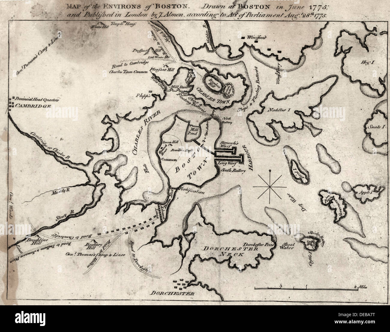 Mappa dei dintorni, Boston, Massachusetts, 1774 Foto Stock