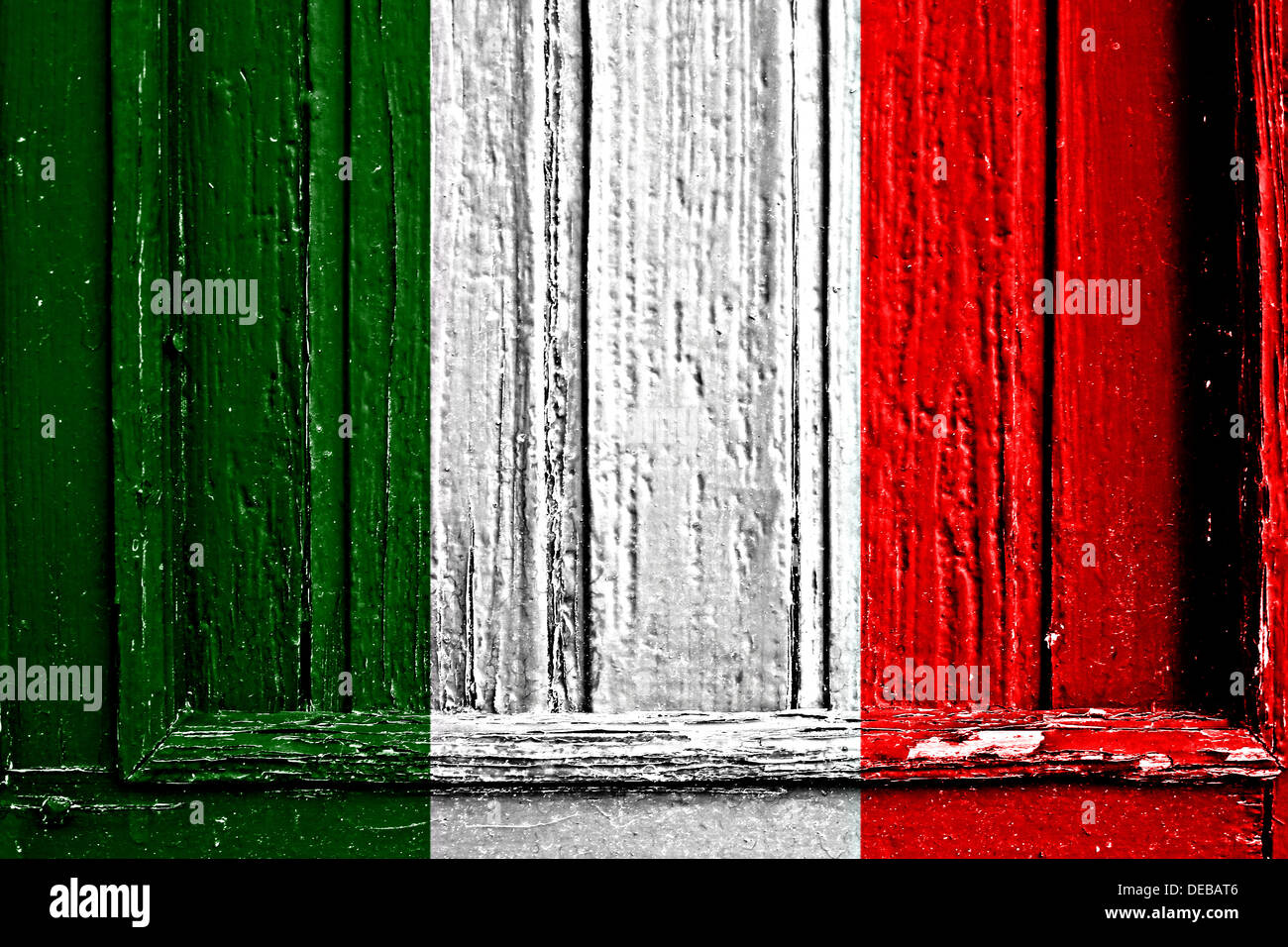 Bandiera dell'Italia dipinta sul telaio in legno Foto Stock