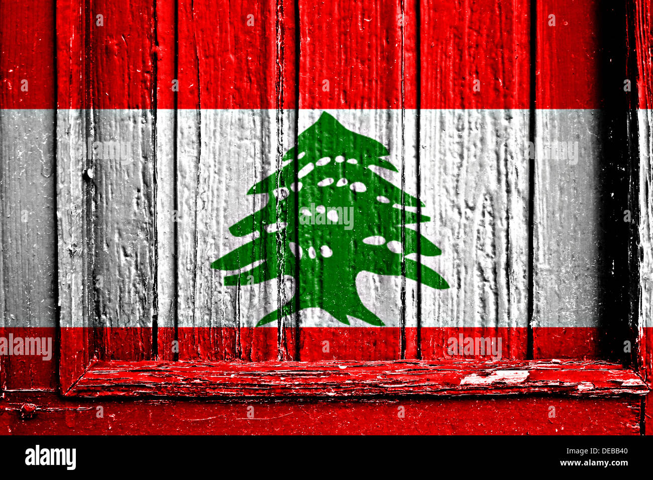 Bandiera del Libano dipinto sul telaio in legno Foto Stock