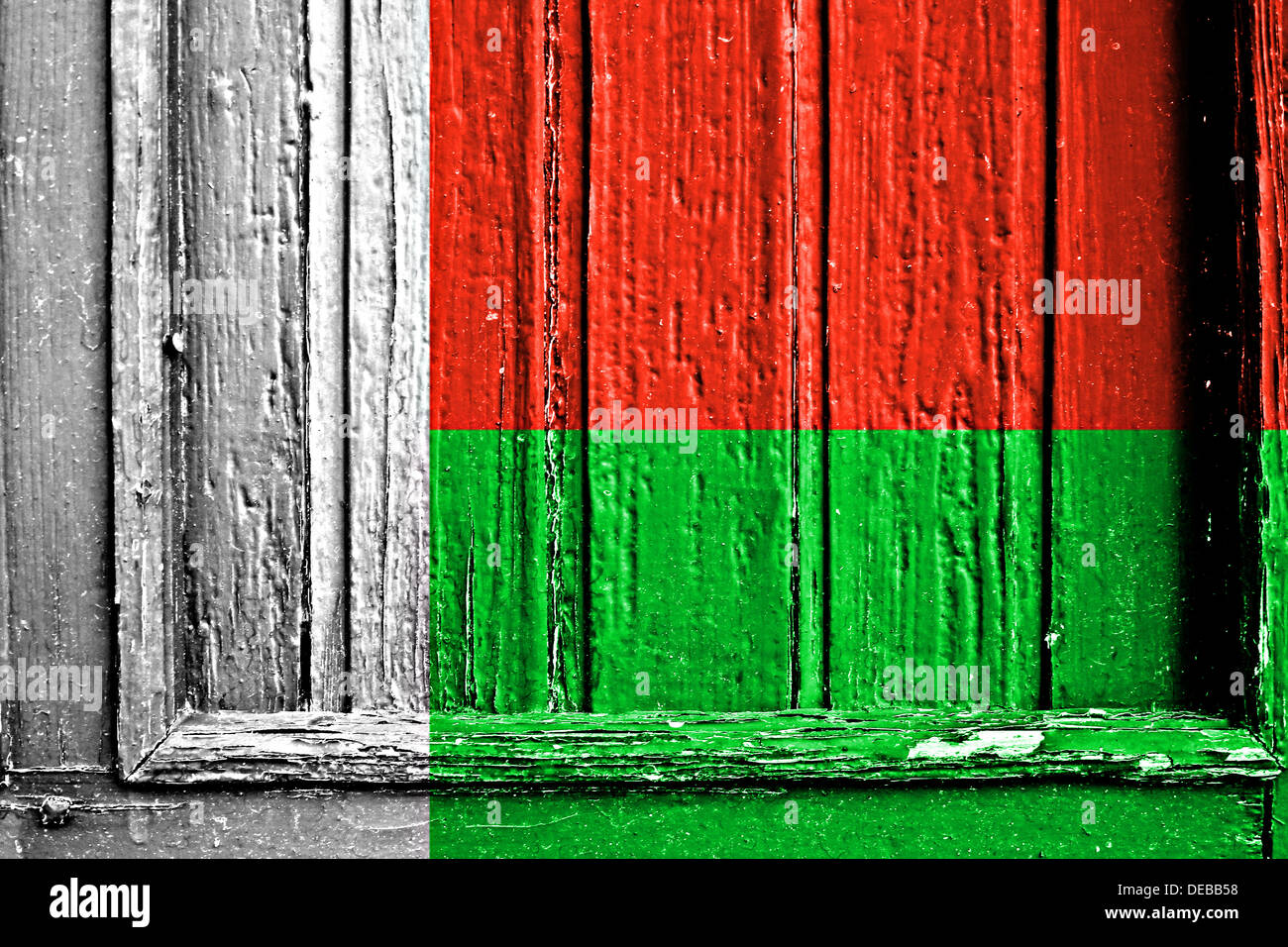 Bandiera del Madagascar dipinta sul telaio in legno Foto Stock