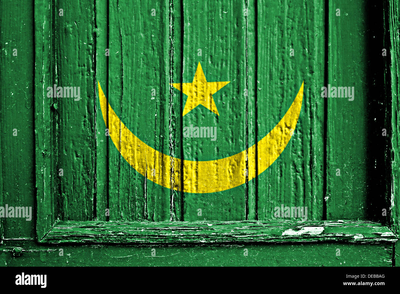 Bandiera della Mauritania dipinta sul telaio in legno Foto Stock