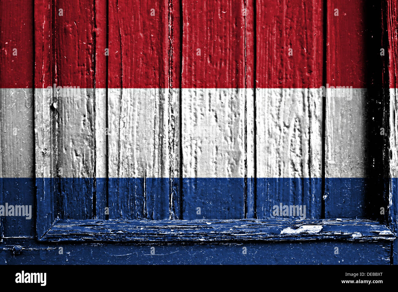 Bandiera dei Paesi Bassi dipinta sul telaio in legno Foto Stock