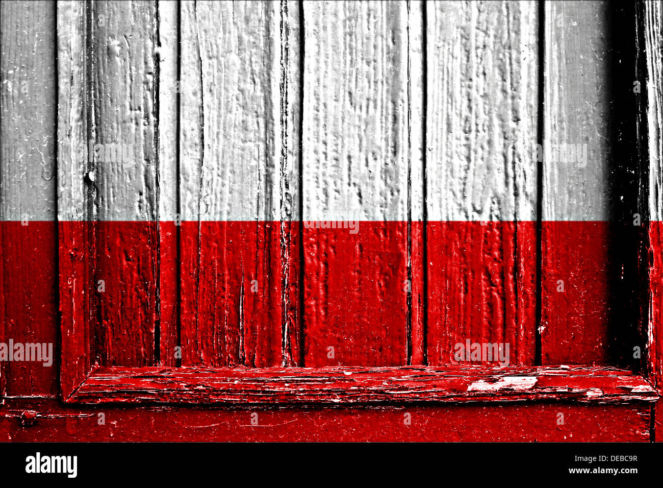 Bandiera della Polonia dipinta sul telaio in legno Foto Stock