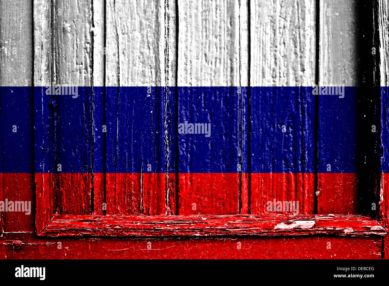 Bandiera della Russia dipinta sul telaio in legno Foto Stock