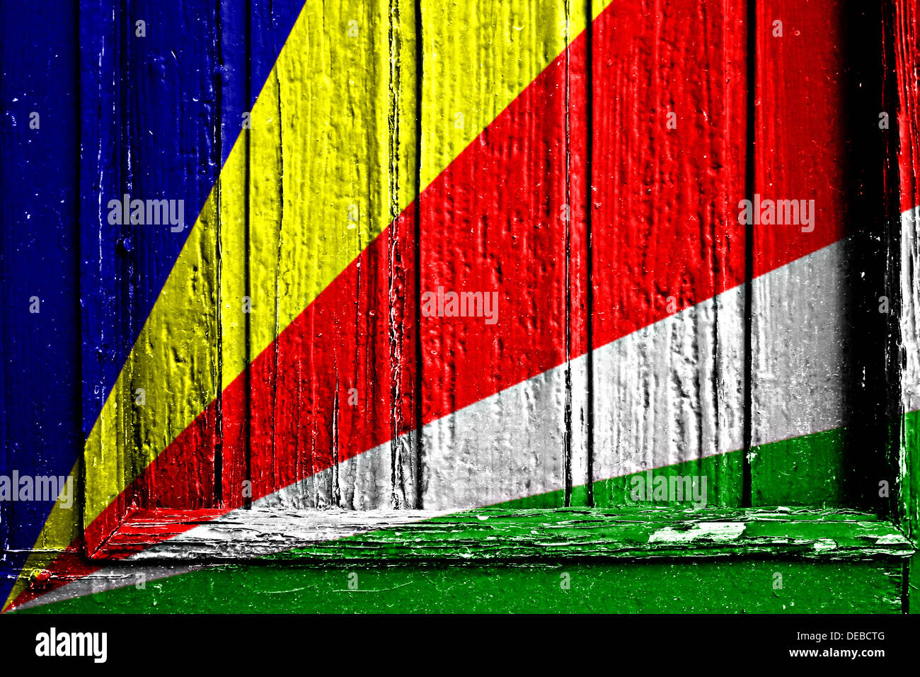 Bandiera delle seychelles dipinta sul telaio in legno Foto Stock