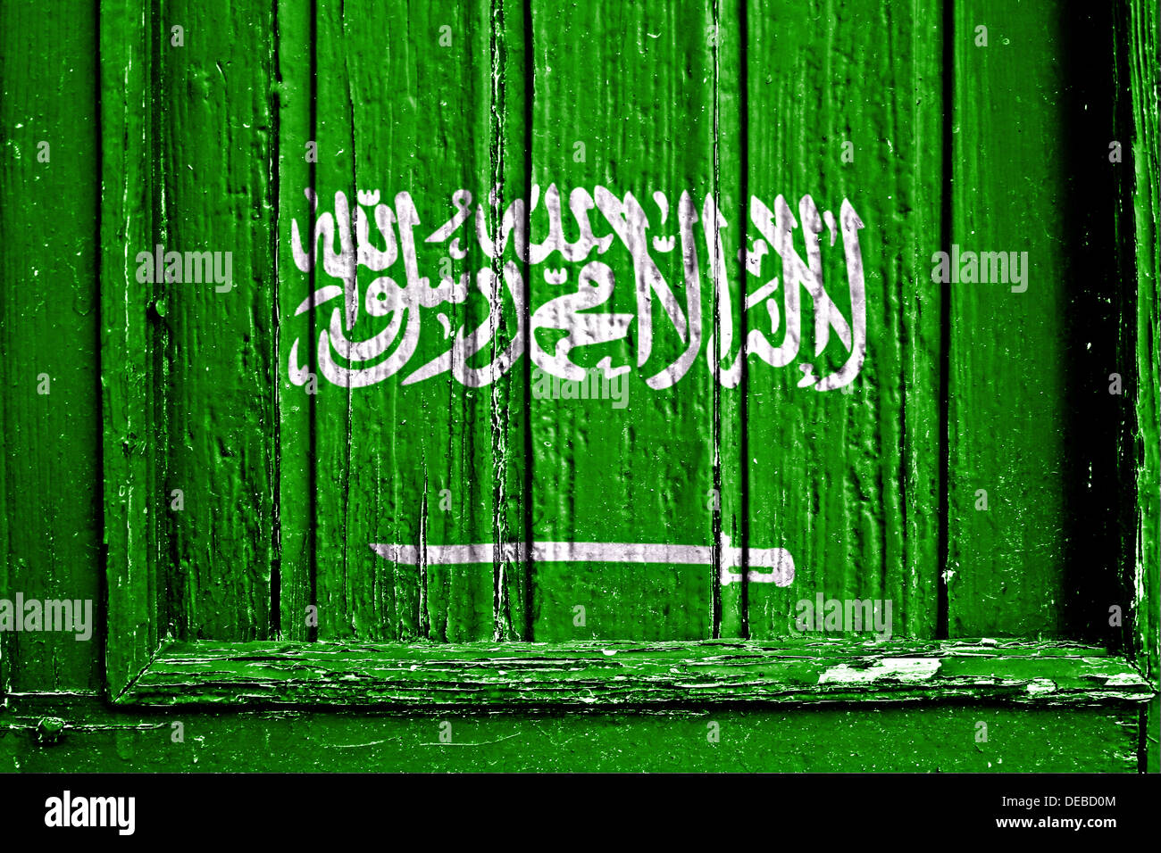 Bandiera della arabia saudita dipinta sul telaio in legno Foto Stock