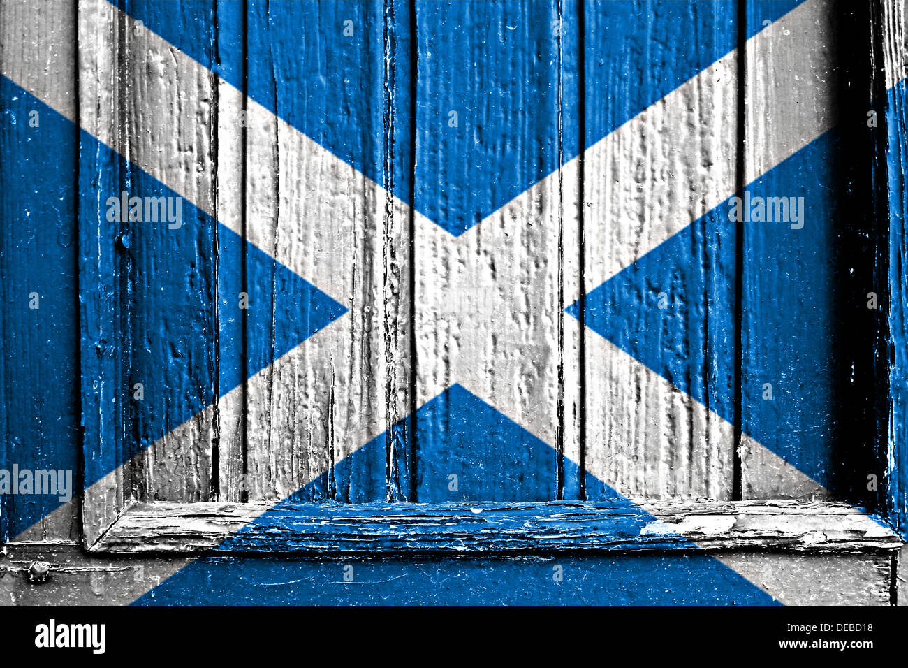 Bandiera della Scozia dipinta sul telaio in legno Foto Stock