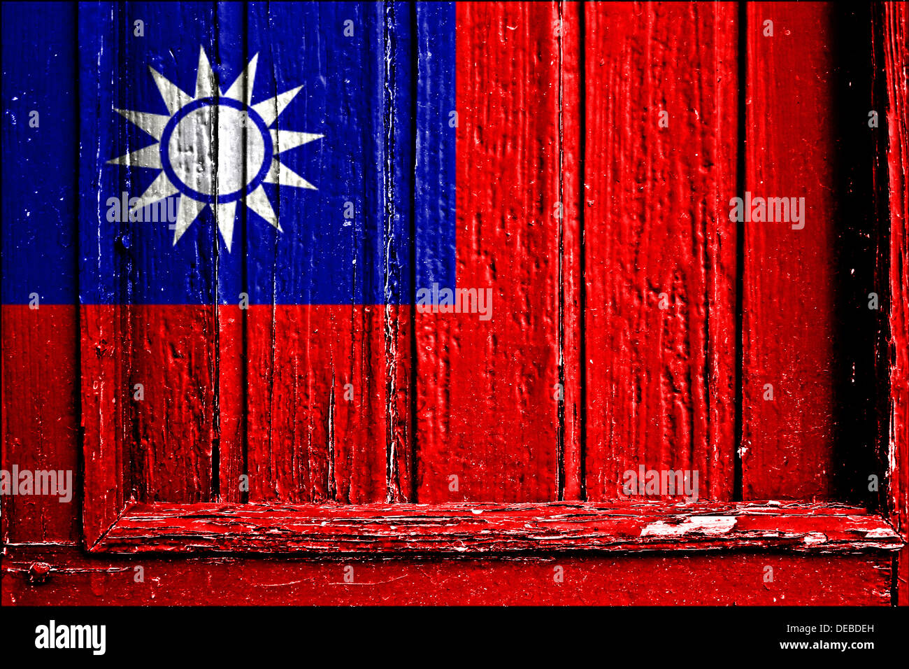 Bandiera di taiwan dipinta sul telaio in legno Foto Stock