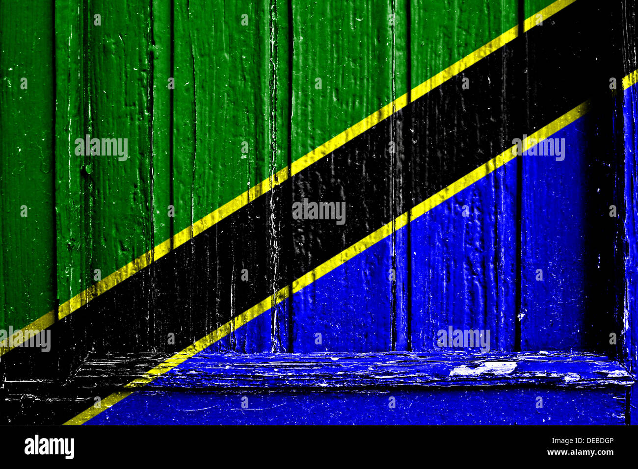 Bandiera della Tanzania dipinta sul telaio in legno Foto Stock