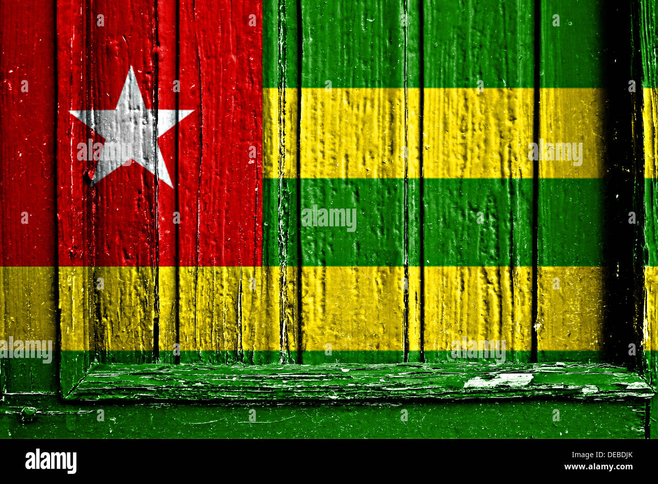 Bandiera del Togo dipinta sul telaio in legno Foto Stock