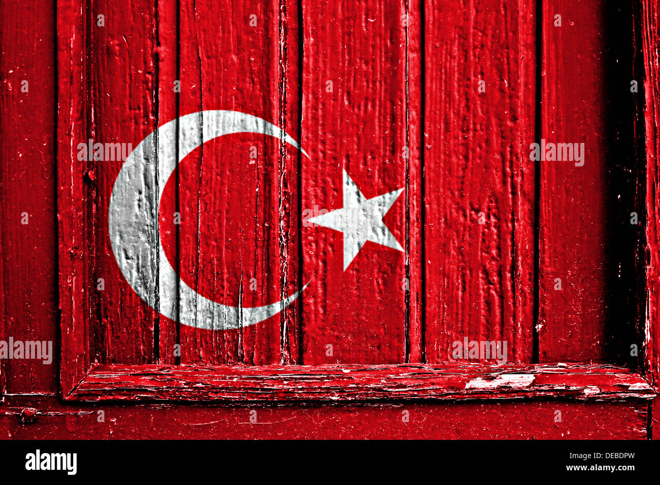 Bandiera della Turchia dipinta sul telaio in legno Foto Stock