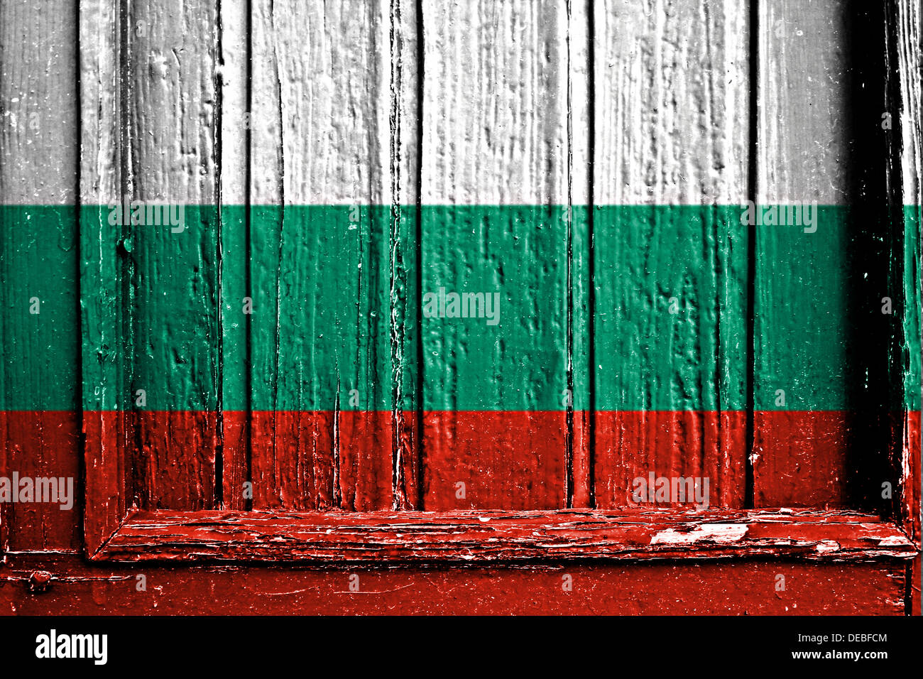 Bandiera della Bulgaria dipinta sul telaio in legno Foto Stock