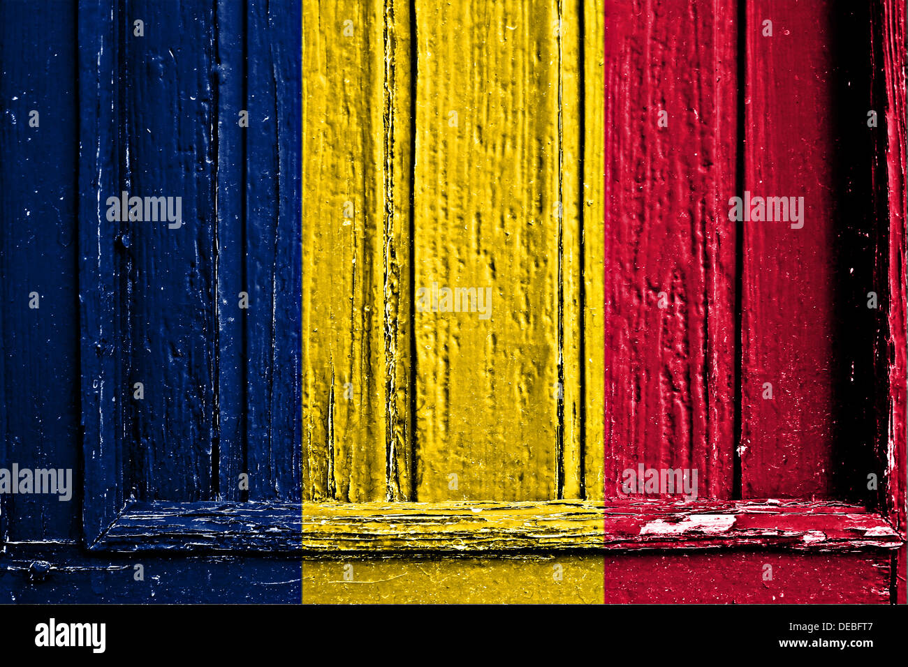 Bandiera del Ciad dipinta su un telaio in legno Foto Stock