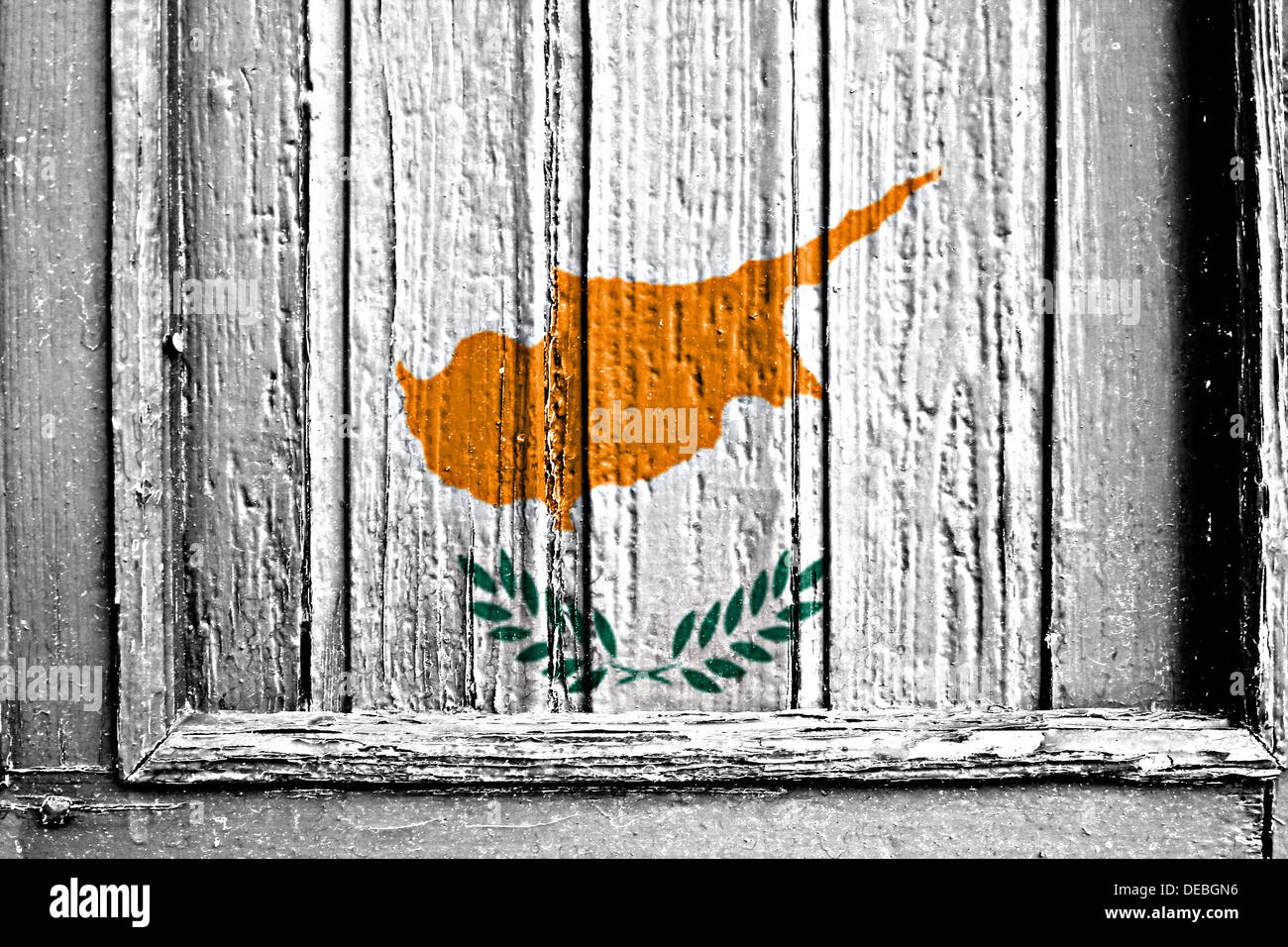 Bandiera di Cipro dipinta sul telaio in legno Foto Stock