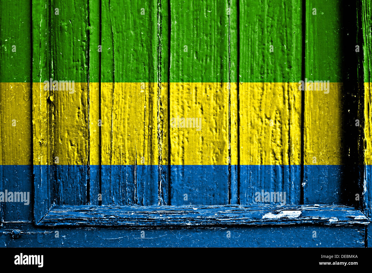 Bandiera del Gabon dipinta su un telaio in legno Foto Stock