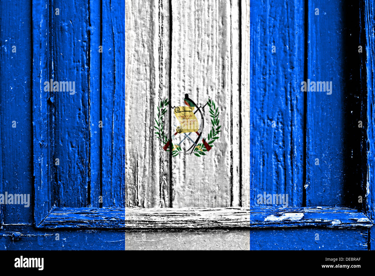 Bandiera del Guatemala dipinta su un telaio in legno Foto Stock