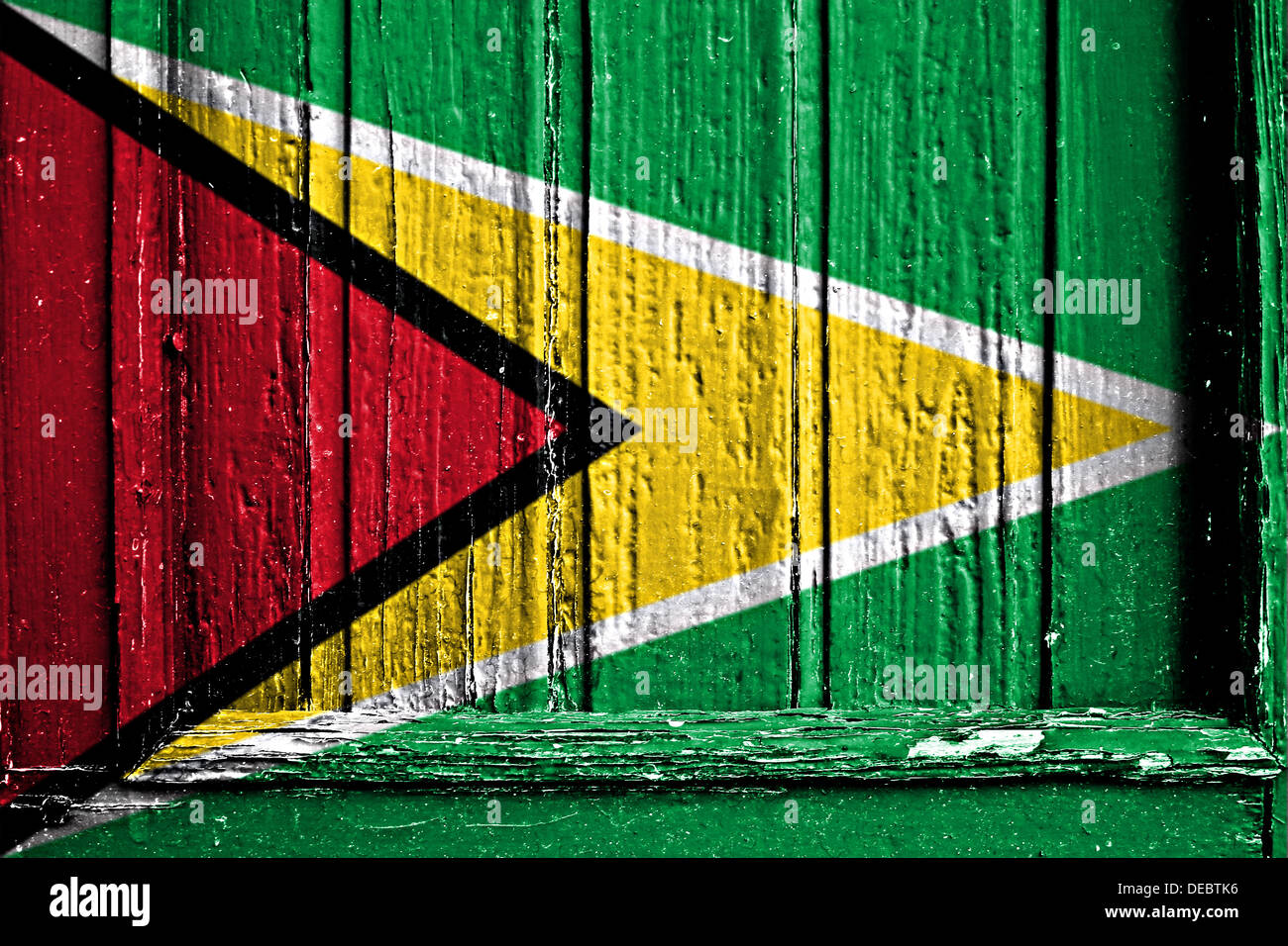 Bandiera della Guyana dipinta sul telaio in legno Foto Stock