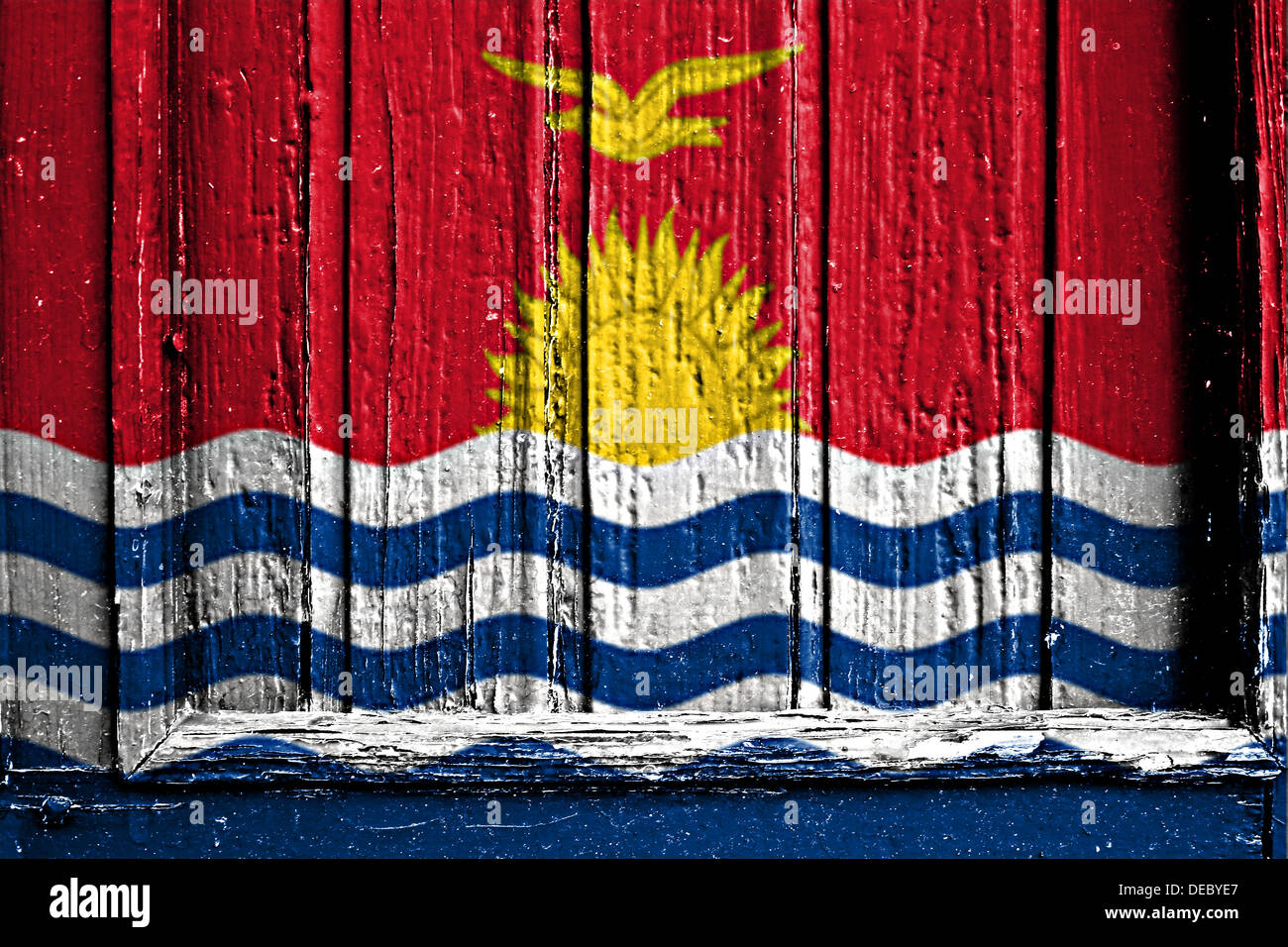 Bandiera di Kiribati dipinta su un telaio in legno Foto Stock