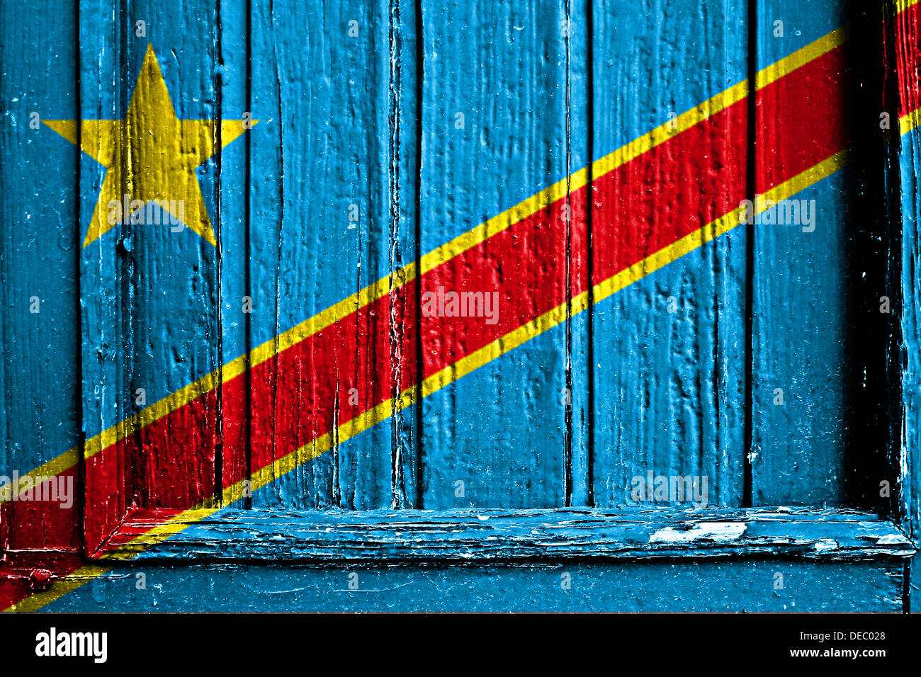 Bandiera del Kongo kinshasa dipinta su un telaio in legno Foto Stock