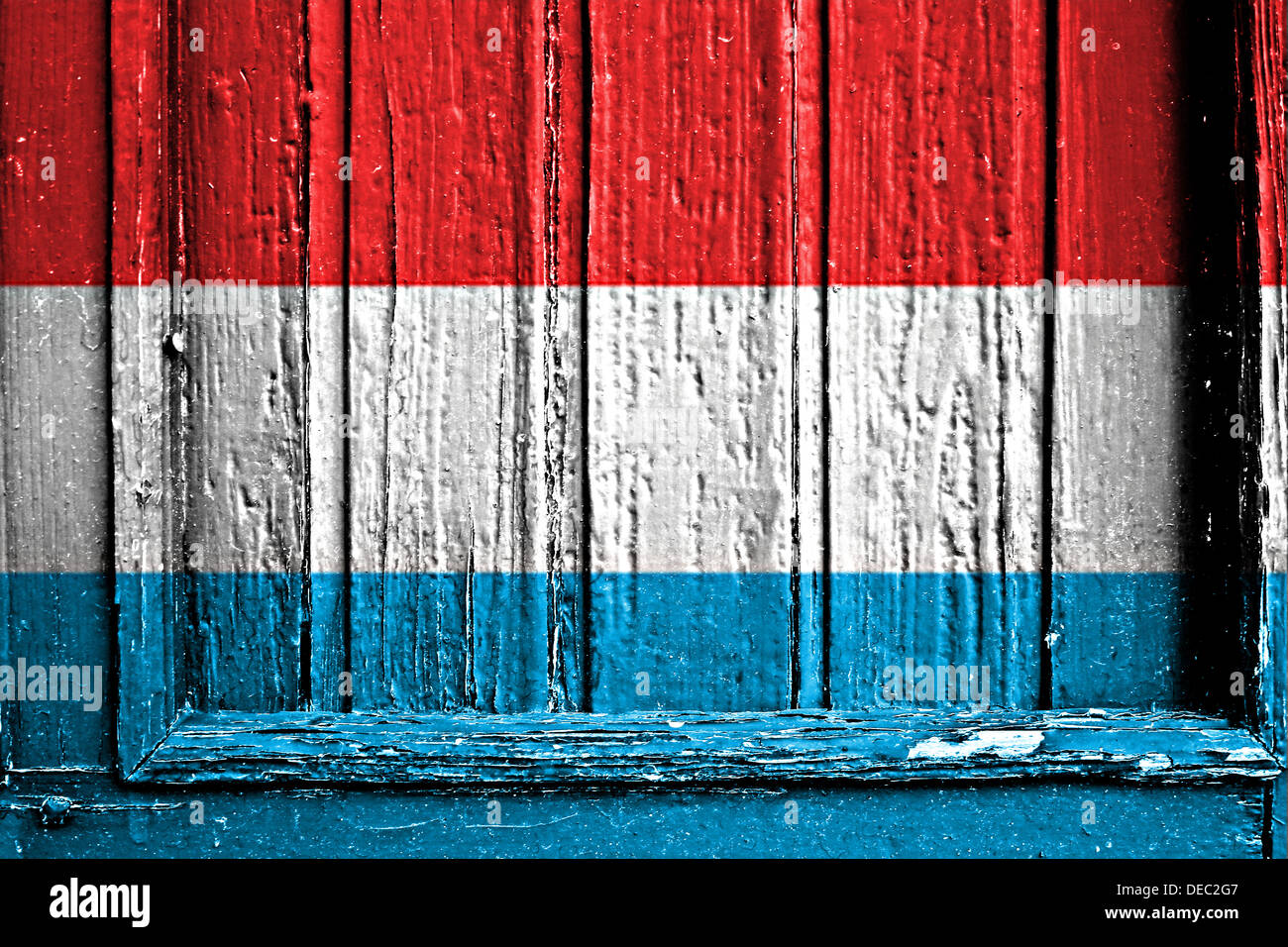 Bandiera del Lussemburgo dipinta su un telaio in legno Foto Stock