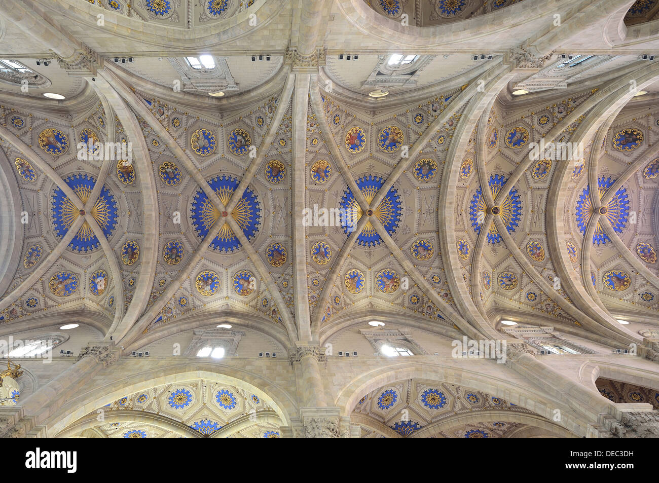 Interno, volte a stella nella navata, Cattedrale di Como, Cattedrale di Santa Maria Maggiore, Como, Lombardia, Italia Foto Stock