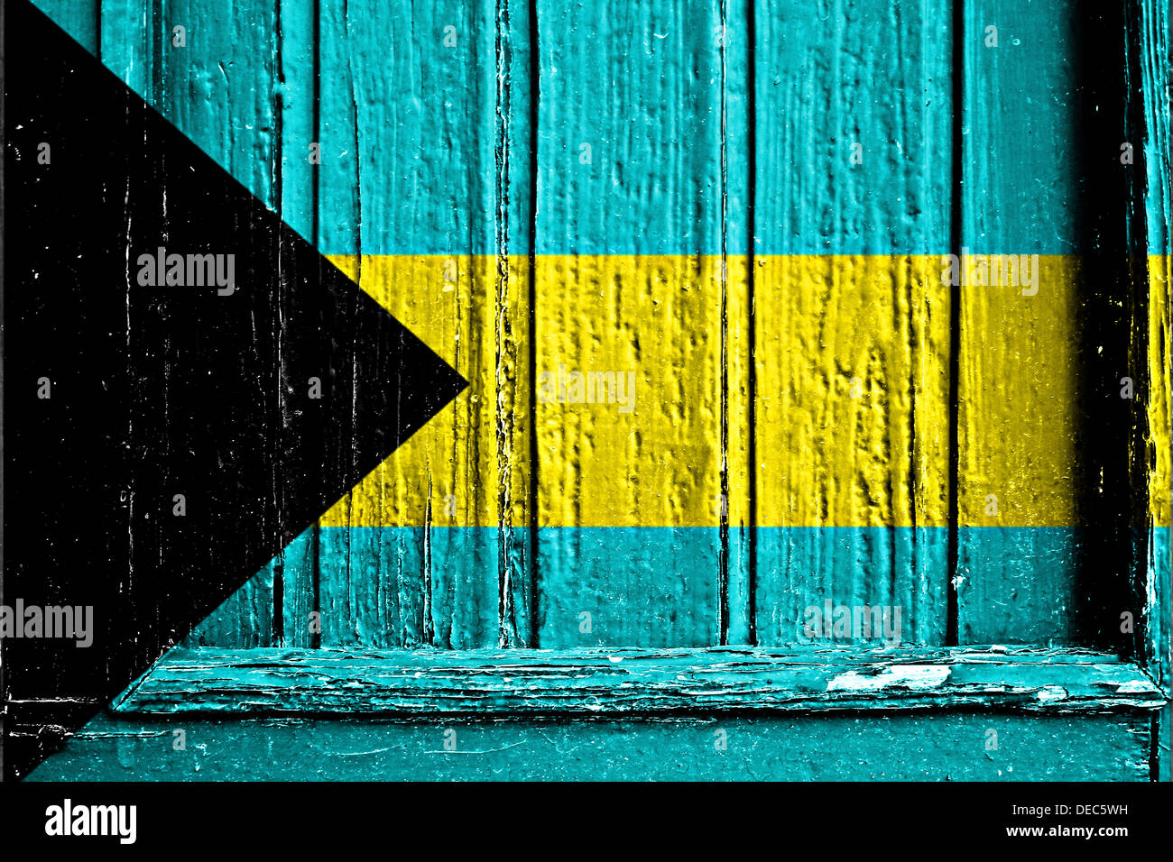 Bandiera delle Bahamas dipinta su un telaio in legno Foto Stock