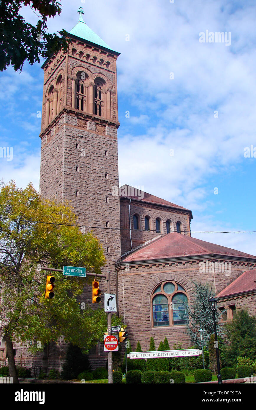La prima Chiesa Presbiteriana in Franklin Street a Wilkes-Barre, Pennsylvania. Parte del River Street Historic District elencati o Foto Stock