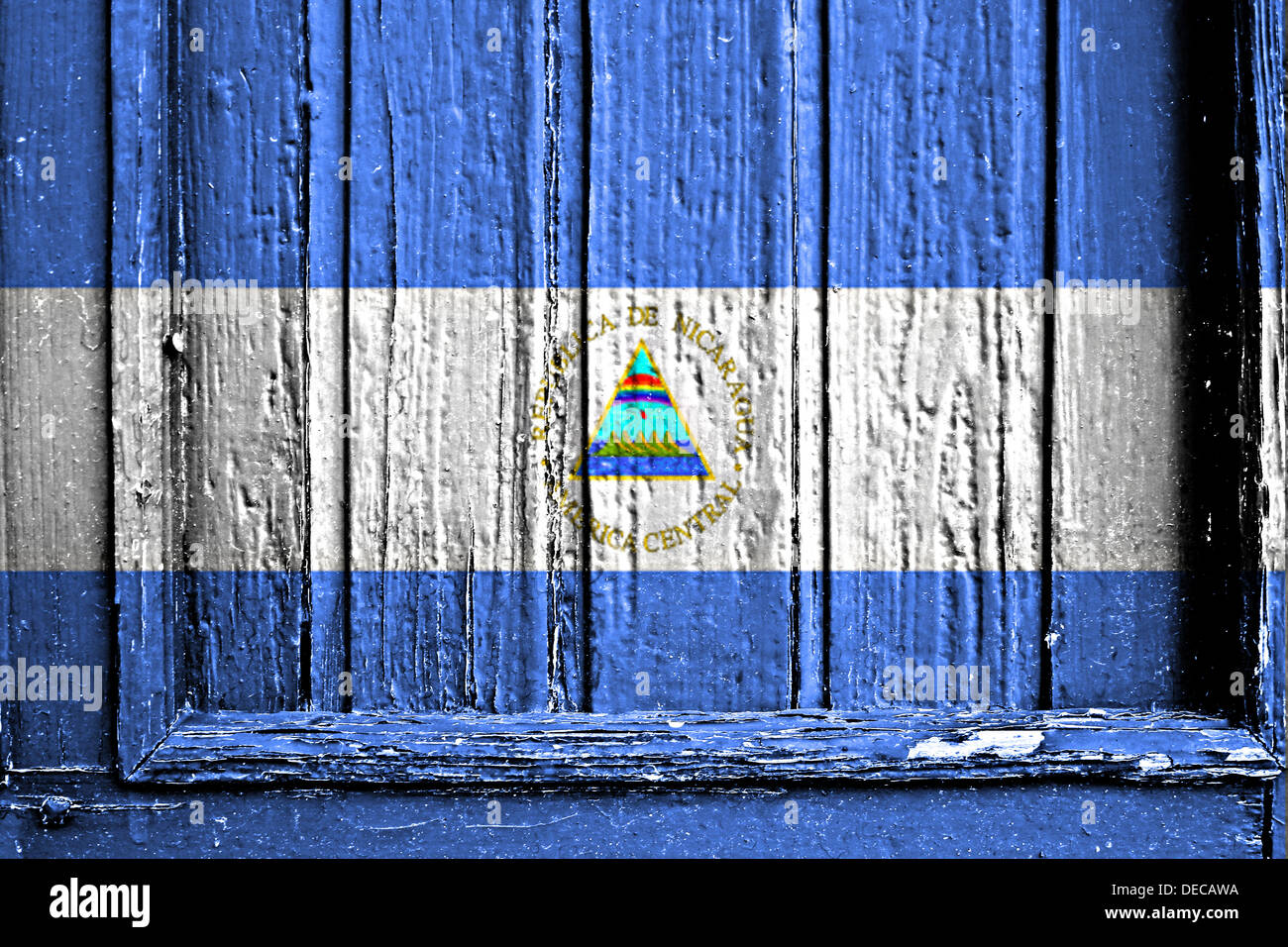 Bandiera del Nicaragua dipinta sul telaio in legno Foto Stock